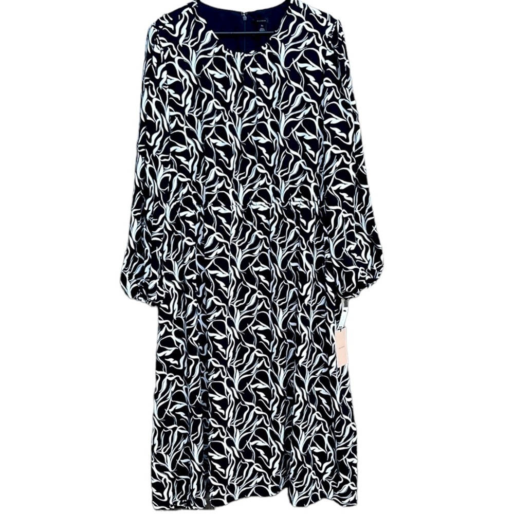 NWT Halogen (Nordstrom) Abstract Stroke Dress Black White 3X